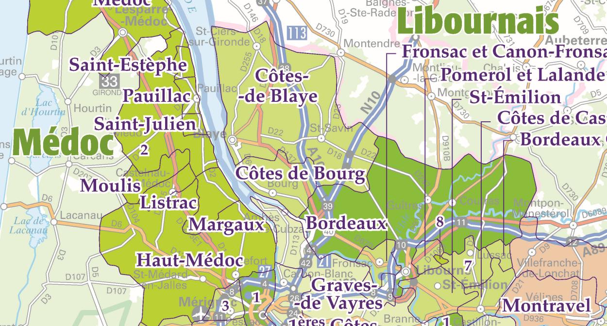Carte des vignobles de Bordeaux ©IGN
